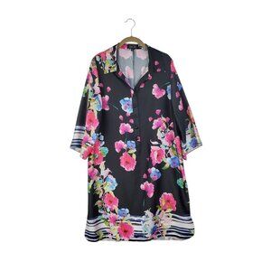 Rickie Freeman For Teri Jon Twill Floral Print Shift Dress Black Multi Size 12